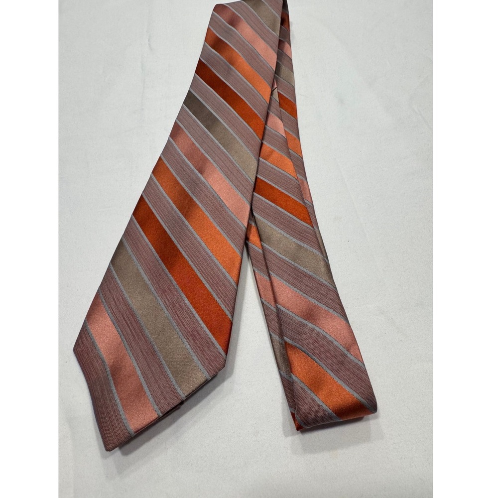 Van Heusen Silk Tie Striped Orange Copper Taupe Classic Formal One Size Exc